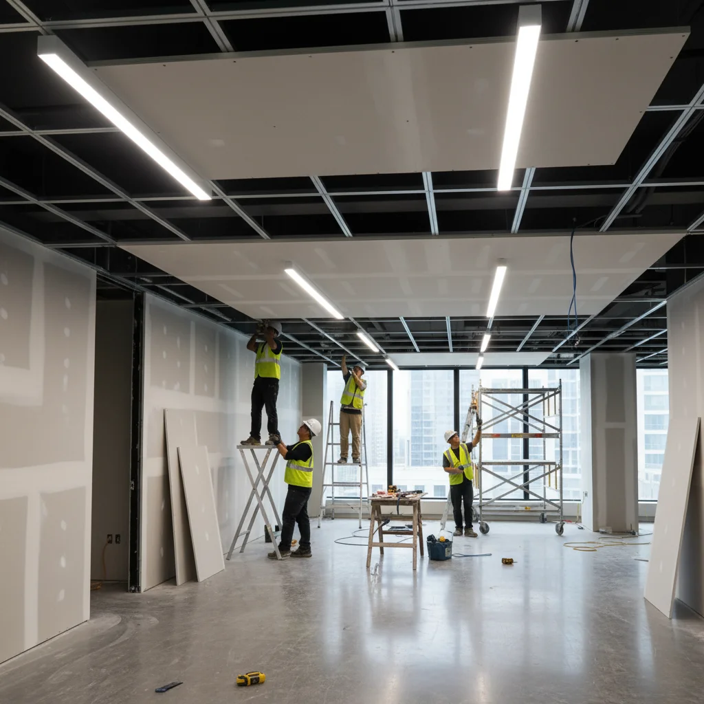 Techo de pladur en cocina con iluminación moderna